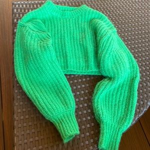 Zara kelly Green bright cropped Zara sweater ribbed shrug M chunky knit oversize